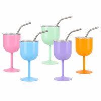 Gobelet à vin en acier inoxydable à double paroi isolé sous vide, 4 oz, avec couvercle et paille, anti-fuite, style américain, coloré