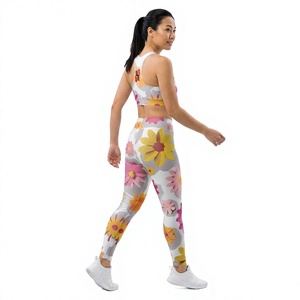 Conjunto de yoga para mujer, 2 piezas, top corto tipo racerback, leggings de cintura alta, longitud completa, licra, poliéster, ropa deportiva, mallas de fitness - Product Image 1