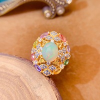 Factory Supply Luxury 925 Sterling Silver Gold Plated Natural Opal Ring Women's Wedding Engagement Anniversary Gift