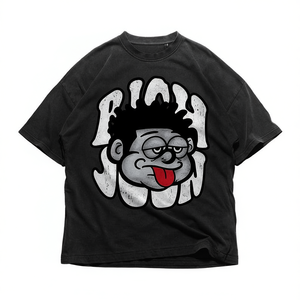 T-shirt Oversize con Faccia di Rich John in Stile Cartoon, Nera, Estetica Vintage Anni '90, Unisex, Streetwear Urbano, Maglietta Grafica Grunge - Product Image 2