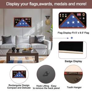 2026 vitrine de drapeau d'inhumation pour drapeau d'inhumation vétéran et médailles boîte d'ombre en bois massif avec rectangle en verre véritable acajou - Product Image 6