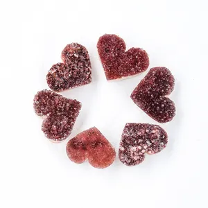 Natural red amethyst cluster heart crystal raw stone crystal heart crystals healing stones