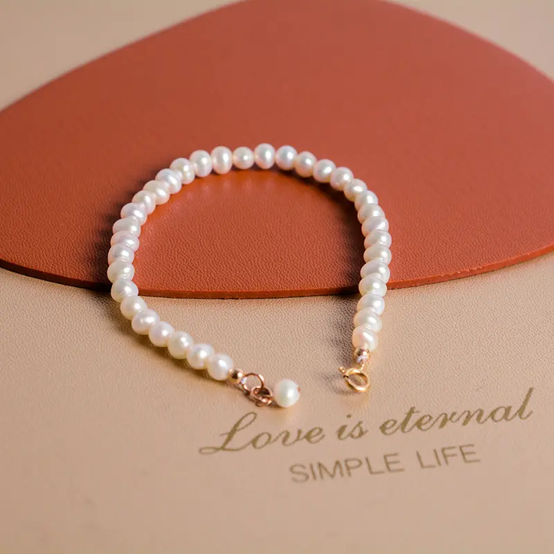 Gift-14K плетеный браслет с натуральным пресноводным жемчугом