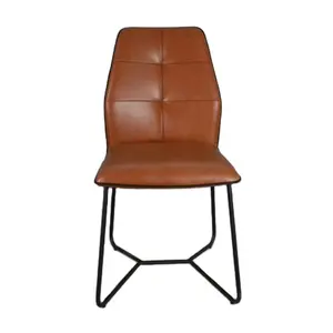 Endüstriyel vintage rustik kahverengi faux deri ev mutfak yemek sandalyesi ile metal taban