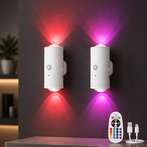 Applique <span class=keywords><strong>murale</strong></span> LED TSINYE RGB 16 couleurs sans fil, sans câblage, avec détecteur de mouvement, intensité variable, fixation adhésive, veilleuse de chambre - Product Image 1