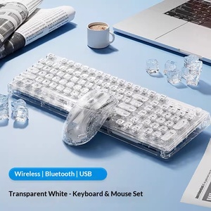 Transparent Crystal Wireless <b>Keyboard</b> Mouse Combo Ice Keycap Mute Mechanical Feeling <b>Keyboard</b> Set For Laptop Desktop - Product Image 3