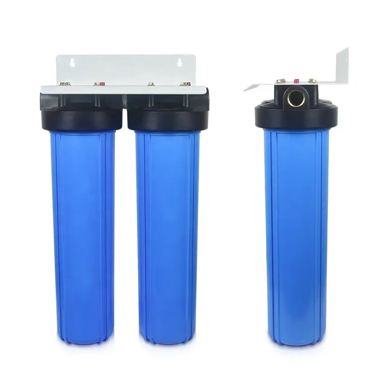 Sistema de filtración para todo el hogar azul grande de 20 "de 2 etapas con filtros de bloque de carbón y sedimentos finos de 20" x 4,5 ", elimina el cloro al 99%