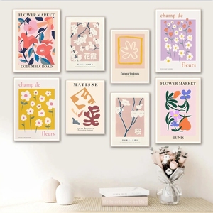 Flores país <span class=keywords><strong>Barcelona</strong></span> flores de cerezo japonesas flor Vintage pared arte imágenes y carteles impresos en lienzo para decoración del hogar - Product Image 3