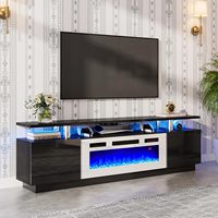 Soporte para TV con Chimenea de 36 Pulgadas, Chimenea Moderna de Alto Brillo de 70 Pulgadas, Centro de Entretenimiento con Chimenea, Luces LED