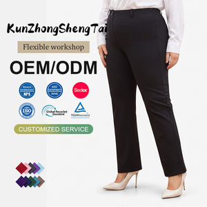 Pantalones de mujer al por mayor, talla grande, cómodos, elásticos, de cintura alta, rectos, tipo <span class=keywords><strong>traje</strong></span>, <span class=keywords><strong>para</strong></span> uso diario y laboral. - Product Image 1