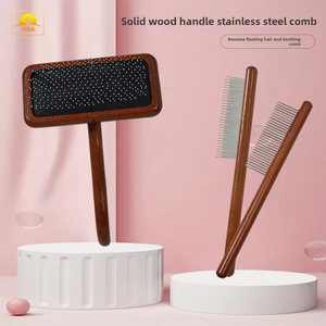 Peine flotante de madera maciza de haya para gatos y perros, estilo manual, con cuentas adhesivas, cojín de aire, cerdas curvas para mascotas - Product Image 5