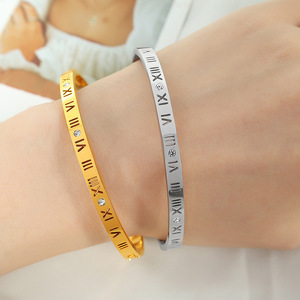 Titanium Steel Roman Numeral Diamond <b>Bracelet</b> Gold Silver Unisex Everyday Wear - Product Image 3
