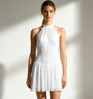 Robe courte style Hepburn pour femme, en nylon, taille haute, élégante, coupe ajustée, pour l'été, style français, pour le marché transfrontalier UE/US