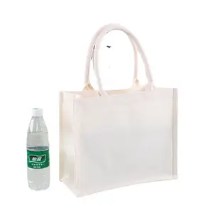Standı ücretsiz boş tuval çanta el-boyalı DIY olmayan baskılı özel büyük pamuklu tuval lamine beyaz tote çanta