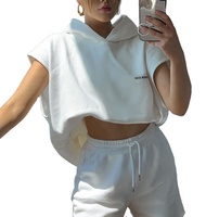 Fournisseur en gros de vêtements de sport tendance en coton et élasthanne : Ensemble crop top sans manches, short cycliste et sweat à capuche