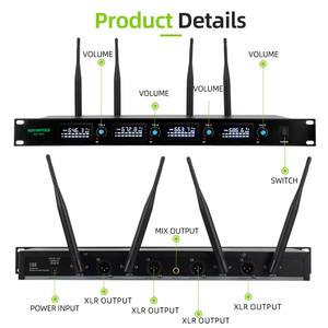 Sistema de Micrófono Inalámbrico UHF Profesional, 4 Micrófonos, Montaje en Rack, Múltiples Antenas, Señal Estable, Sistema PA, Instalación para Conferencias, Sonido - Product Image 5
