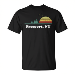 Freeport Ny Vintage Sunset Camiseta unisex para adultos, cuello redondo, manga corta, estampada con serigrafía - Product Image 3