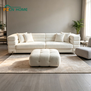 Sofá Tapizado en Bouclé Blanco Estilo Chic Parisino, Canapé de Lujo <span class=keywords><strong>para</strong></span> Salón, Apartamento, Sala de Estar - Product Image 2