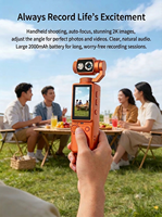 Cámara de Video Portátil de Bolsillo 2K HD con Lente Giratoria de 180°, Luz de Relleno y Enfoque Automático para Exteriores