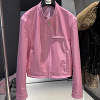 Veste en cuir verni noir brillant avec fermetures éclair, col montant, en cuir d'agneau véritable, style motard, automne