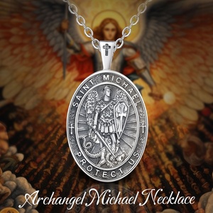 925 argent Sterling Saint Michael archange Statue pendentif collier Style Vintage ovale en forme de bijoux pour hommes femmes pour les mariages - Product Image 5