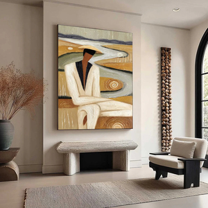 Earthen Contemplation Textured Figurative Oil Painting <b>Framed</b> <b>Canvas</b> Art Contemporary Style Hand Painted Indoor Decor - Product Image 2