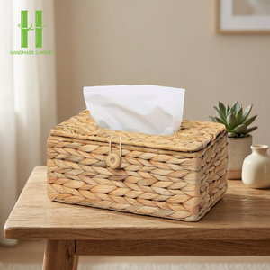 Couvercle de boîte à mouchoirs en rotin naturel écologique avec serrure support de salle de bain décoratif fabriqué au Vietnam Logo personnalisé - Product Image 1