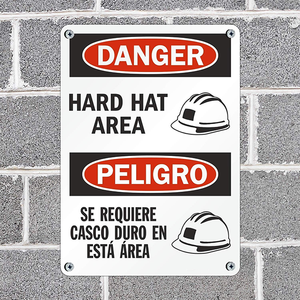 Tehlike sert şapka alanı iki dilli alüminyum işareti (İngilizce/İspanyolca) dayanıklı pas-ücretsiz şantiye tehlike uyarısı güvenlik - Product Image 4