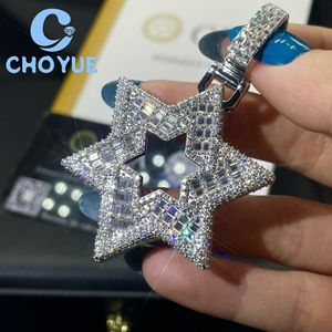 Colgante de Estrellas de Moissanita de Plata 925 de Alta Calidad, Corte Baguette, Estilo Hip Hop, para Hombre y Mujer, Pasa el Test de Diamantes con GRA - Product Image 2