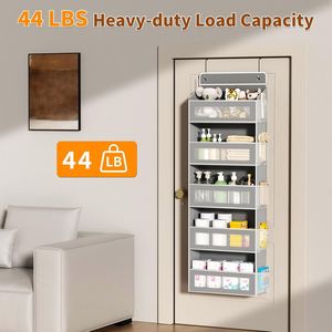 5-Layer Over the Door Organizer with 5 Large & 10 Side Pockets Durable Fabric Hanging <b>Shelf</b> 44 lb Load Capacity-Grey - Product Image 3