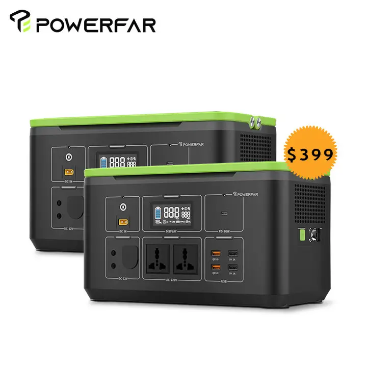 Powerfar 1000W แบตเตอรี่ลิเธียมสำหรับตั้งแคมป์กลางแจ้งแหล่งจ่ายไฟแบบพกพาพร้อมแผงชาร์จพลังงานแสงอาทิตย์