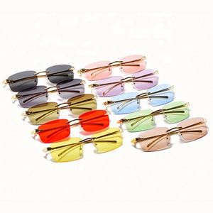 Gafas de Sol de Moda de Lujo al por Mayor 2021, Gafas de Sol Pequeñas sin Marco con Protección UV400 y Montura Metálica para Mujer - Product Image 3