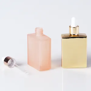 Flacon en verre compte-gouttes d'huile essentielle de sérum cosmétique vide plat carré de 50 ml de couleur personnalisée