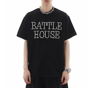 T-shirt pour homme en coton lourd, broderie imprimée, plusieurs couleurs, personnalisable, perles, vente en gros de vêtements de rue - Product Image 1