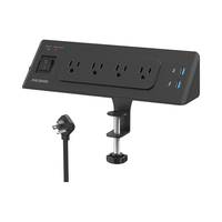 Strip stasiun pengisian daya klem meja USB-C, Strip daya penjepit meja 4 Outlet dan 4 port USB-A 2 soket ekstensi Strip daya meja
