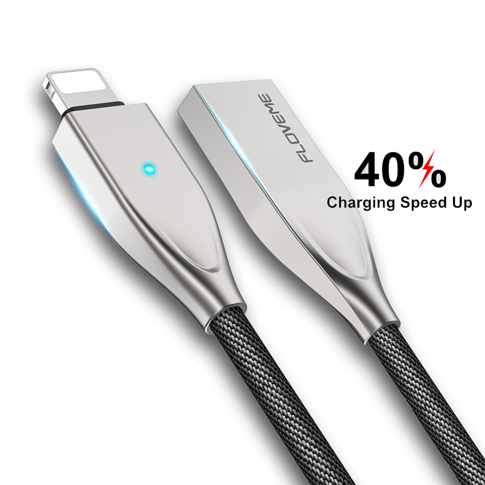 Бесплатная доставка 1 образец OK USB-кабеля для iPhone FLOVEME цинковый сплав Быстрая Зарядка светодиодная синхронизация данных кабель для мобильного телефона