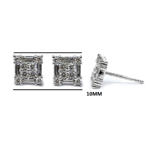 Bijoux fins véritable Top qualité 18k solide or blanc véritable diamant forme carrée boucles d'oreilles simples pour femme - Product Image 2