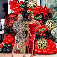 Ensemble de ballons rétro imprimé léopard rouge et noir, avec ballons cerise, pour une décoration de fête d'anniversaire cool – Vente chaude