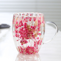 Mug en verre borosilicate à rayures verticales, à double paroi, avec fleur à l'intérieur, très vendu