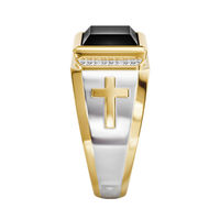 Mode 18K Plaqué Or Christian Croix Diamant Bague Bijoux Pour Hommes Vintage Noir Gemme Bicolor Anneau