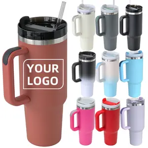 Individuelles Logo 30 Unzen Becher Doppelwand-Vakuum Edelstahl 40 Unzen Kaffee-Außentöner Trinkbecher Reisetasse mit Griff und Strohhalm