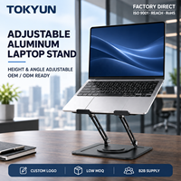 Support d'ordinateur portable ergonomique pliable en acier noir, rotatif à 360°, réglable en hauteur et en angle, pour bureau - Vente en gros