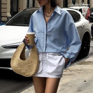 Blusas con Logotipo Personalizado del Fabricante para Damas, Camisa Casual a Rayas con Cuello Camisero, Manga Larga, Camisa de Mujer para el Trabajo - Product Image 2