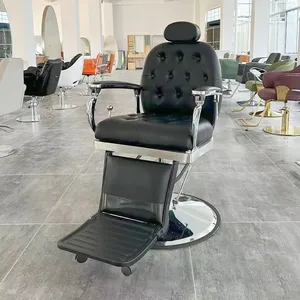Kursi barber shop kulit pu untuk pria, toko barber hitam Modern, kursi salon sandaran kepala