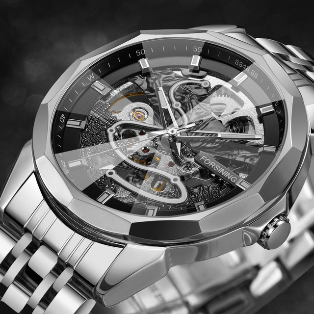 Relogio Masculino Automatico Luxury Automatic Watch Full Hollow Skeleton Design Snake Dial Stainless Steel Men Mechanical Watch