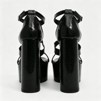 Sandales à plateforme noires tendance pour femme, style croco, talon bloc épais, motif serpent gaufré, bride en T, boucle de cheville, pour soirée, vente en gros