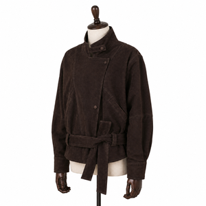 Cappotto Corto Invernale da <span class=keywords><strong>Donna</strong></span> in Vera Pelle Scamosciata Marrone, Casual, Antivento, con Chiusura a Cerniera, Maniche Regolari e Fodera in Poliestere - Product Image 4
