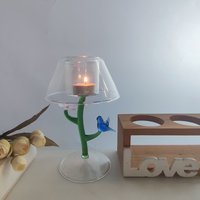 Vente en gros de bougeoirs personnalisés créatifs en verre avec ornement de fleur d'oiseau pour la maison, dîner romantique, décorations de Noël et de Pâques