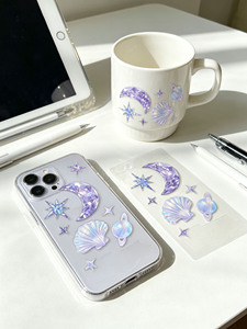 Pegatinas Transparentes <span class=keywords><strong>de</strong></span> Estrellas y Conchas Marinas en PET Transparente Morado, Anti-Ultravioleta, Ecológicas, Decoraciones Celestiales y Oceánicas para Diario, Manualidades - Product Image 2