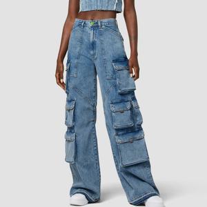 Jeans Cargo de Mujer de Cintura Alta y Pierna Ancha, Estilo Boyfriend Holgado, Lavado Vintage, Moda Y2K, Alta Calidad, Venta al por Mayor - Product Image 6